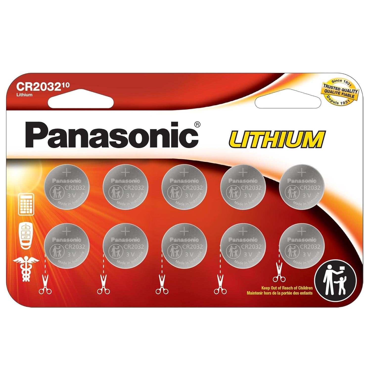 Panasonic CR2032 Button Cell Battery for Key Fobs, Watches and More - Pack of 2, 4, 6 or 10 - Remote, Electronic Accessories Compact