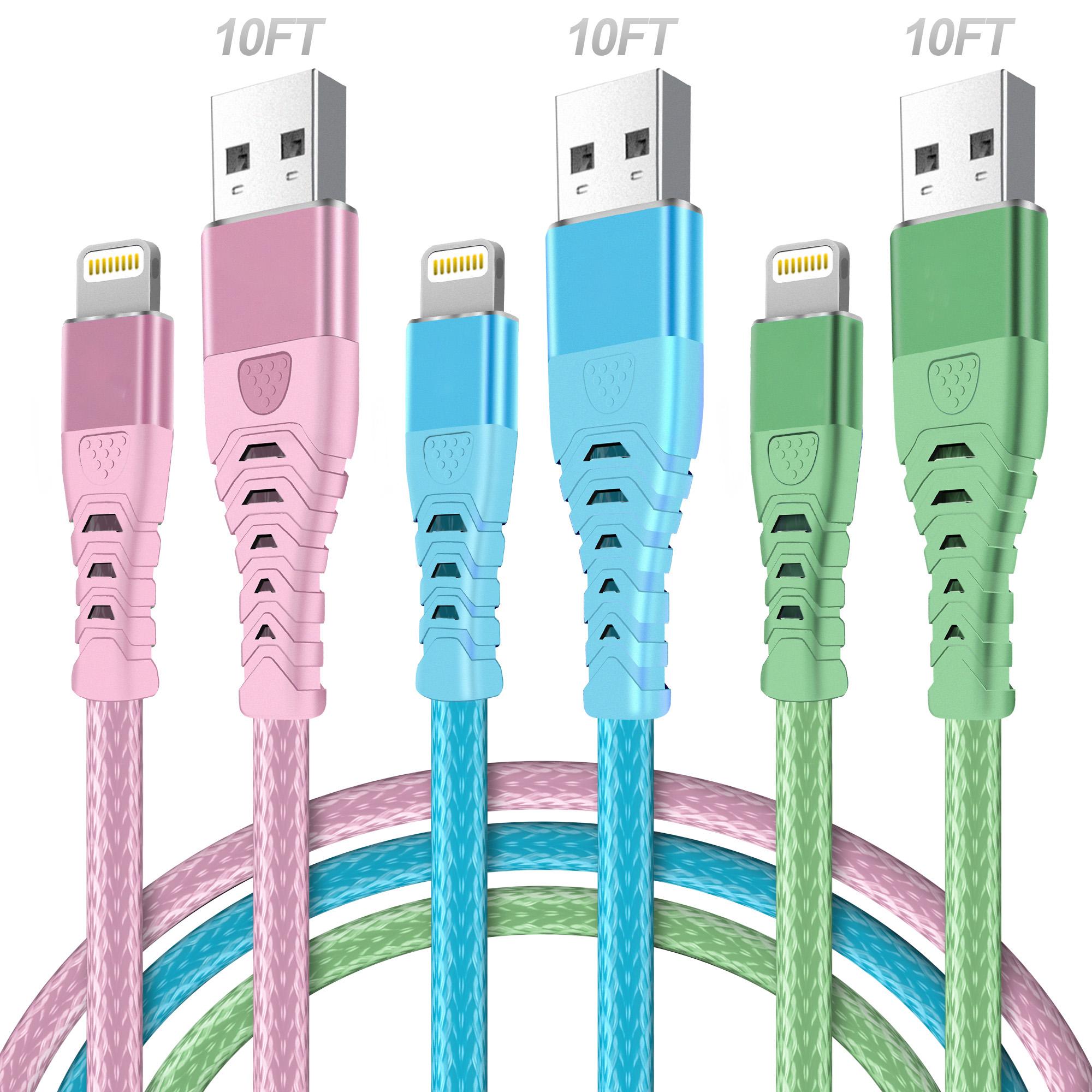 10FT iPhone Long Charging Cable – Durable Braided Data Cable for Fast Charging, Compatible with iPhone 14/13/12/11 Pro/XS MAX/XR/XS/X/8/7 Plus/6S/6/SE/iPad/Mini Device Lightning Charger iphone  charging usb  cable