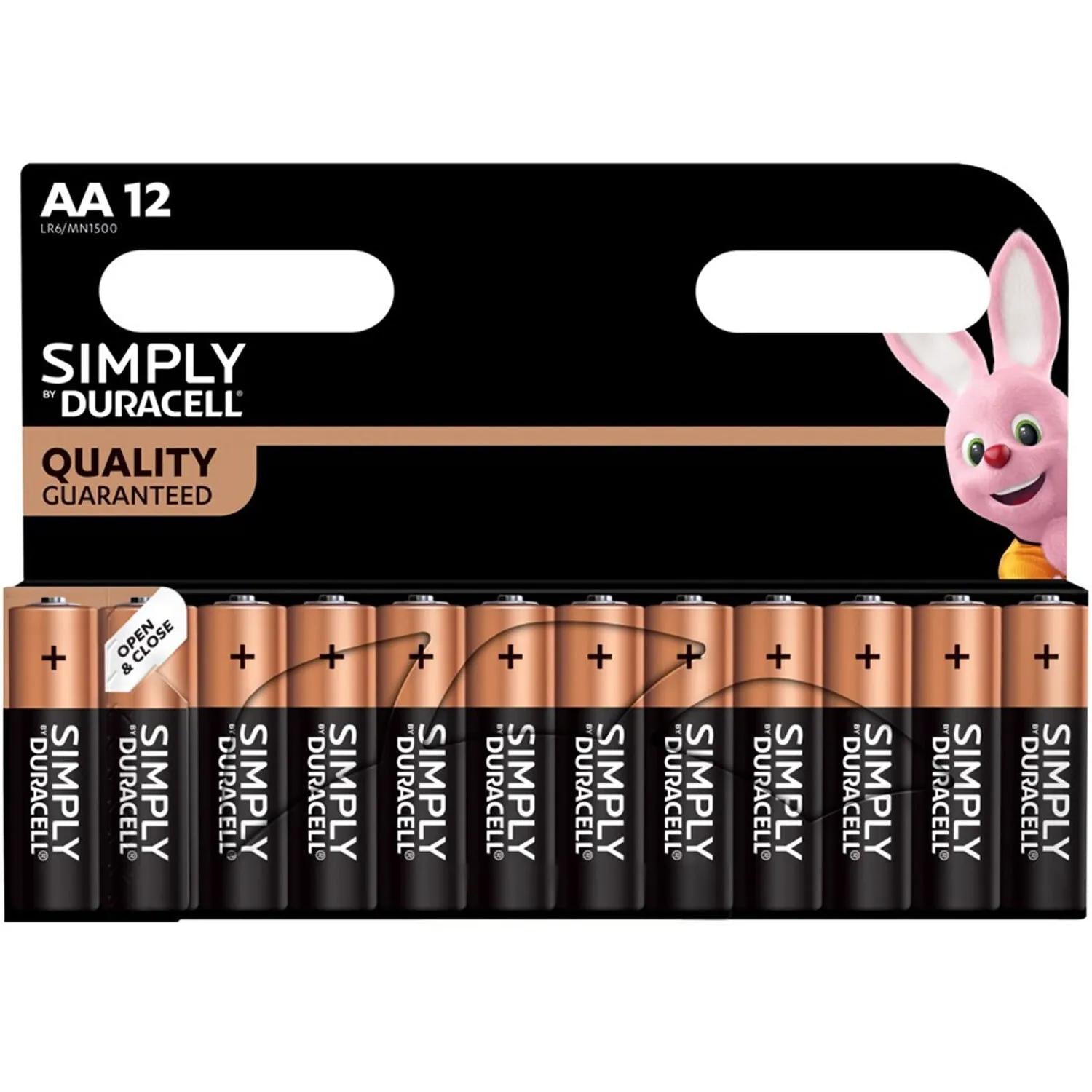 Duracell Simply AA Alkaline Batteries - Pack of 12 MN1500 AA Batteries Long Lasting Power for Remote Controls, Toys & More - Wireless Accessories Devices