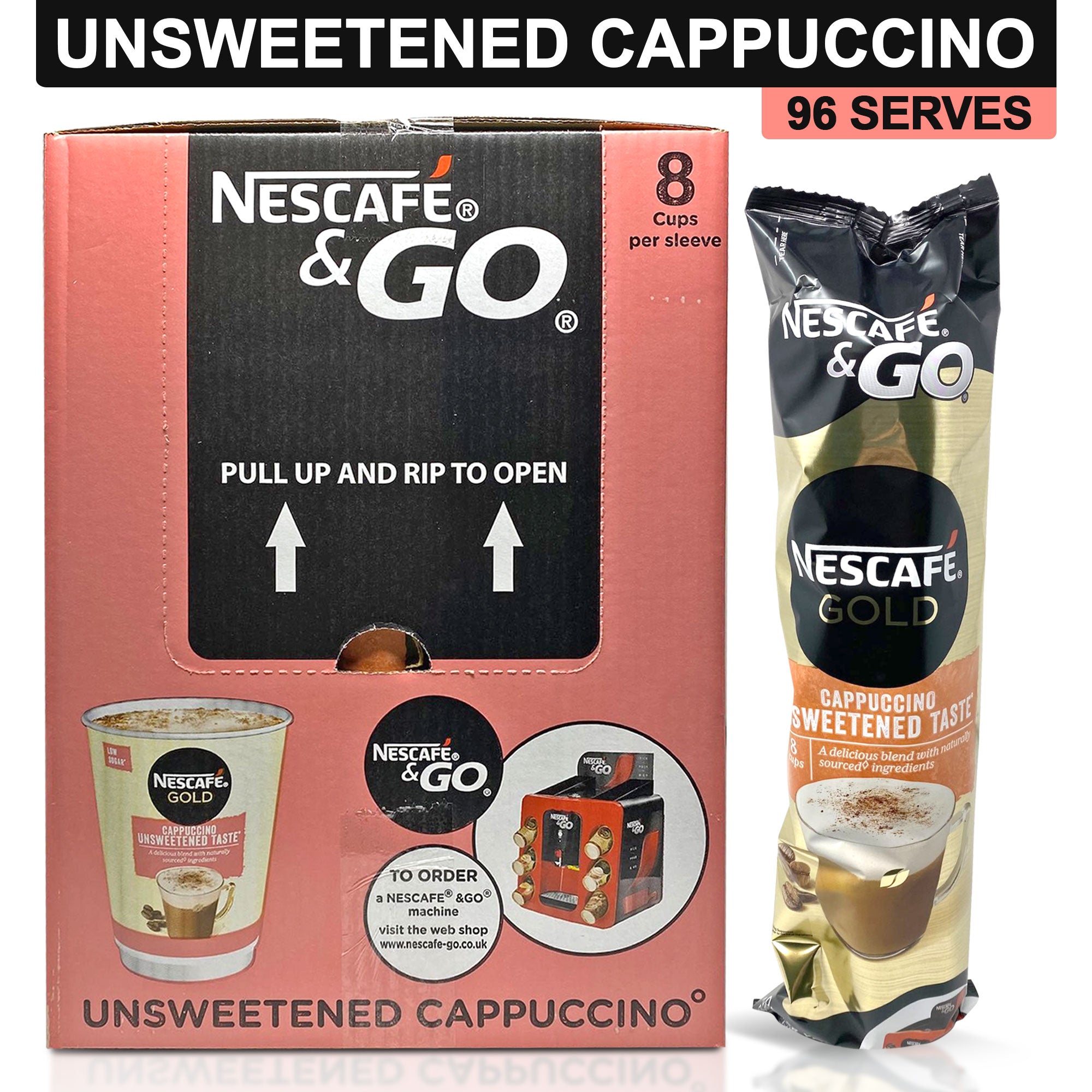 NESCAFE GOLD CAPPUCCINO UNSWEETENED TASTE HOT CHOCOLATE WHITE 8 16 COFFEE CUPS