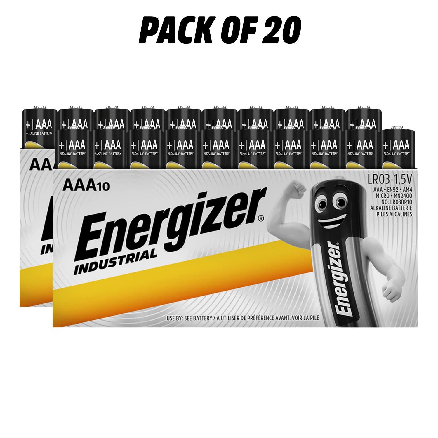 Energizer AAA Industrial Battery Alkaline MN1500 LR03 - Long Lasting Power Performance - 1.5V Accessories Batteries