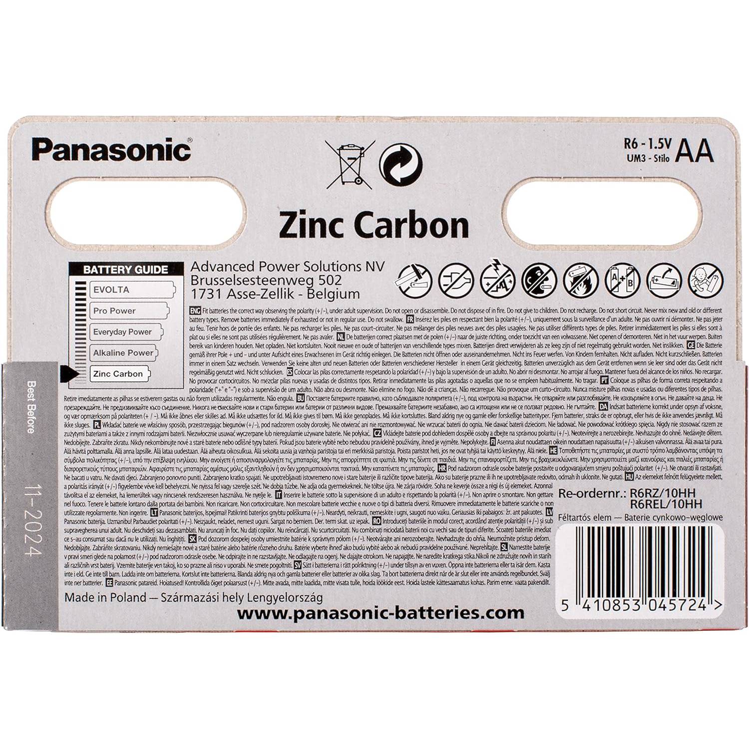 40x Panasonic AA Zinc Carbon Batteries LR06 1.5V MN1500 for Remote Controls and More