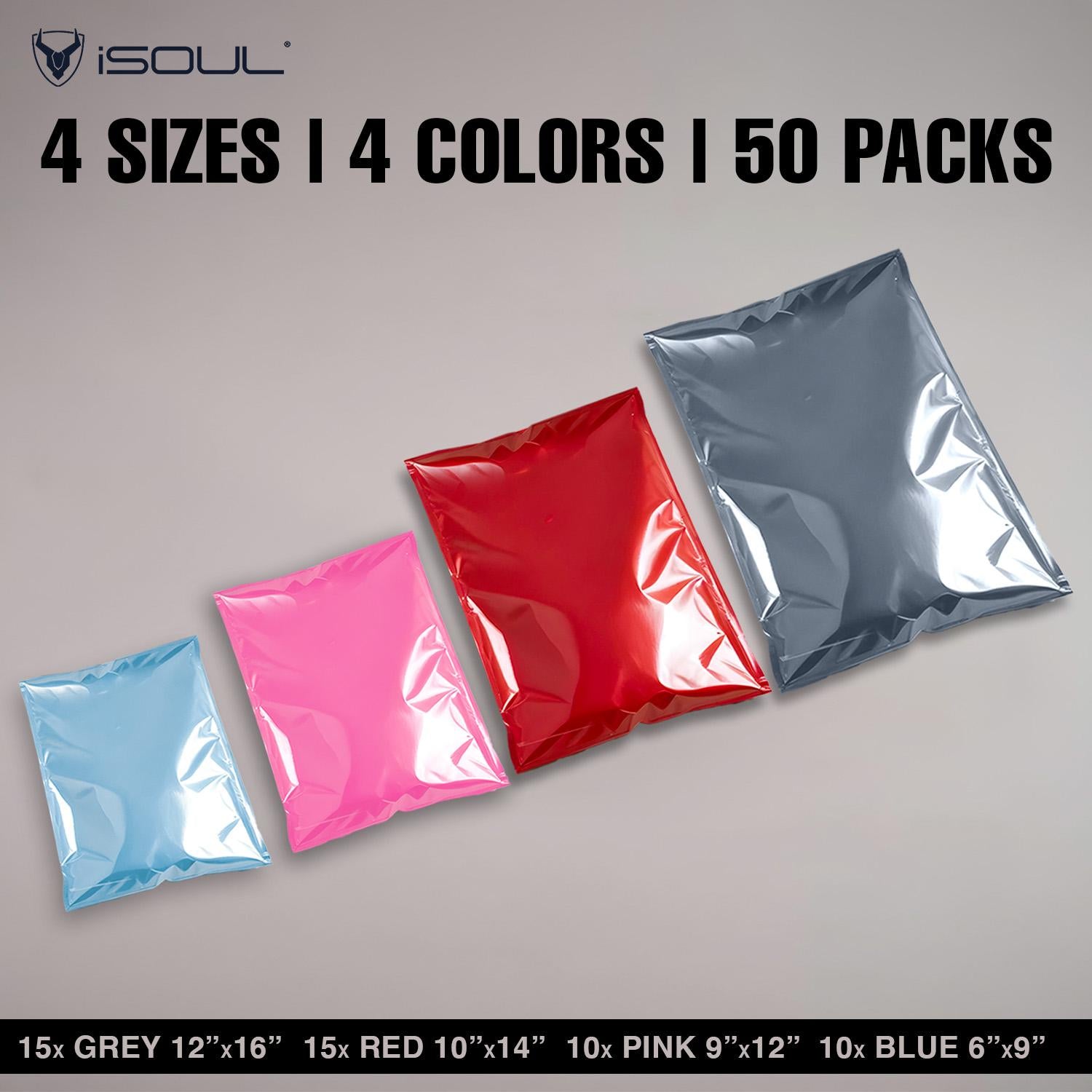 iSOUL Poly Mailing Bags - Mixed 50 Colours in 4 Sizes - Durable, Secure, Tamper-Proof - 50 Pack delivery bags postage bags postbag mailing bag