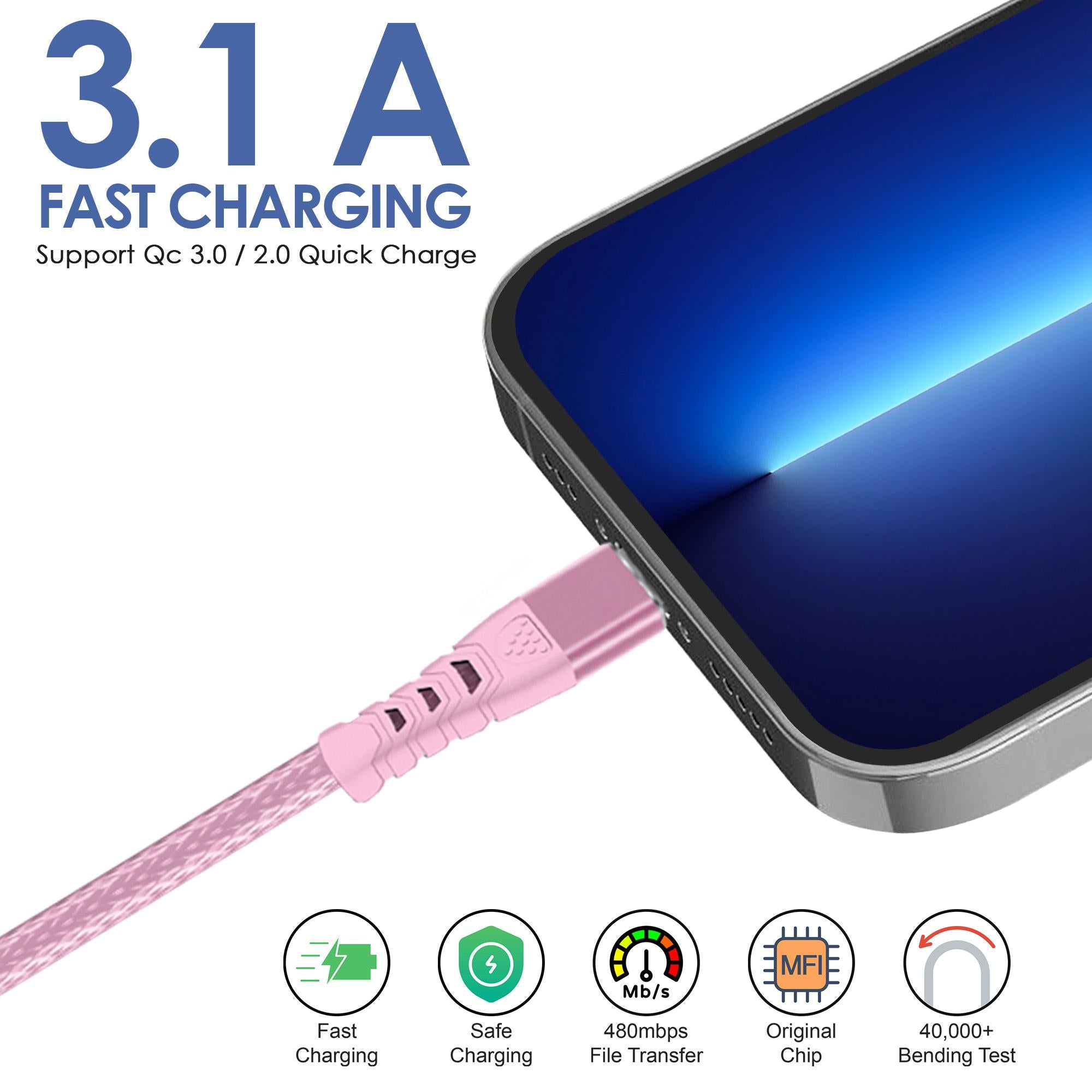 10FT iPhone Long Charging Cable – Durable Braided Data Cable for Fast Charging, Compatible with iPhone 14/13/12/11 Pro/XS MAX/XR/XS/X/8/7 Plus/6S/6/SE/iPad/Mini Device Lightning Charger iphone  charging usb  cable