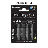 Eneloop Pro AA Rechargeable Batteries 2500mAh, Pack of 4 - High Capacity Ni-MH for High-Drain Devices