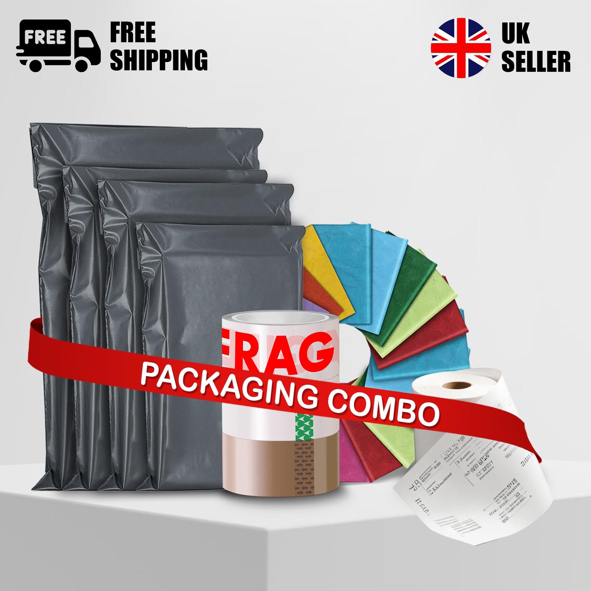 iSOUL Packaging Kit 100 Mailing Bags, 3 Cello Tapes, 30 Tissue Papers & 250 Thermal Rolls mailing bag