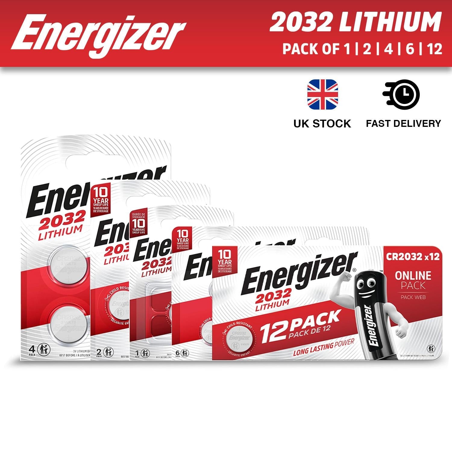 Energizer CR2032 Lithium Coin Batteries for Watches, Torches and Keys - 3V Battery for Small Electronic Devices - Button Battery