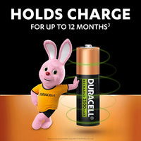 Duracell Rechargeable AA Batteries (Pack of 4), Pre-Charged 1300mAh & 2500 mAh NiMH Longest Lasting Rechargeable battery with 0% plastic 100% recyclable packaging