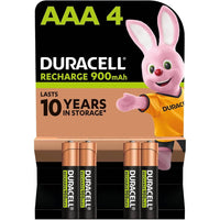 Duracell Rechargeable AAA Batteries (Pack of 4), 900 mAh NiMH for High-Drain Devices - Digital, Wireless