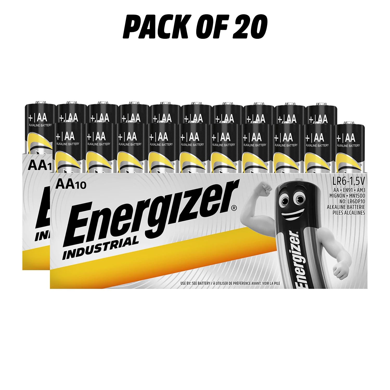 Energizer AA Industrial Battery Alkaline MN1500 LR6 - 1.5V, Leak-Resistant Design Accessories Batteries