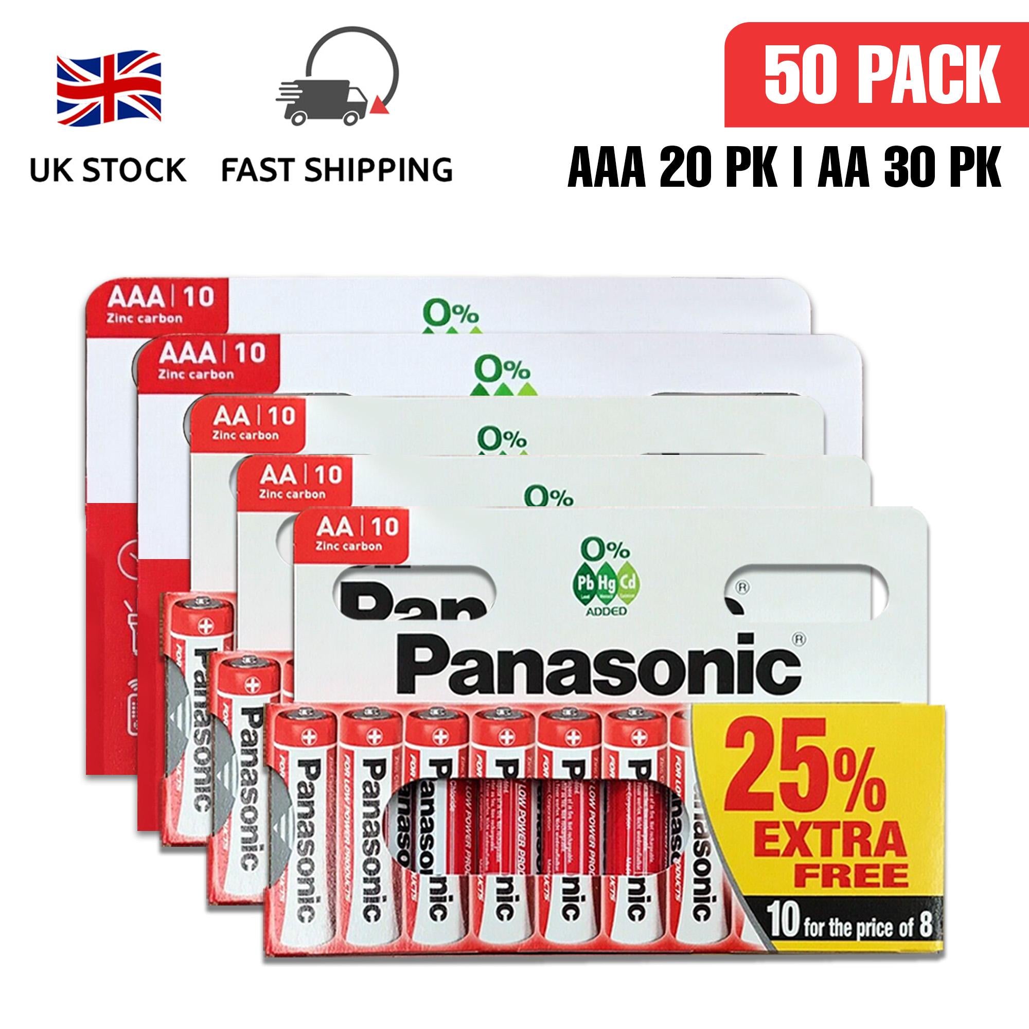 Panasonic Zinc Carbon AA & AAA Batteries - 50 Pack (30 x AA & 20 x AAA) for Everyday Devices