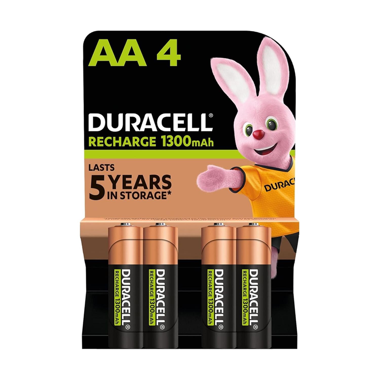 Duracell Rechargeable AA Batteries (Pack of 4), Pre-Charged 1300mAh & 2500 mAh NiMH Longest Lasting Rechargeable battery with 0% plastic 100% recyclable packaging