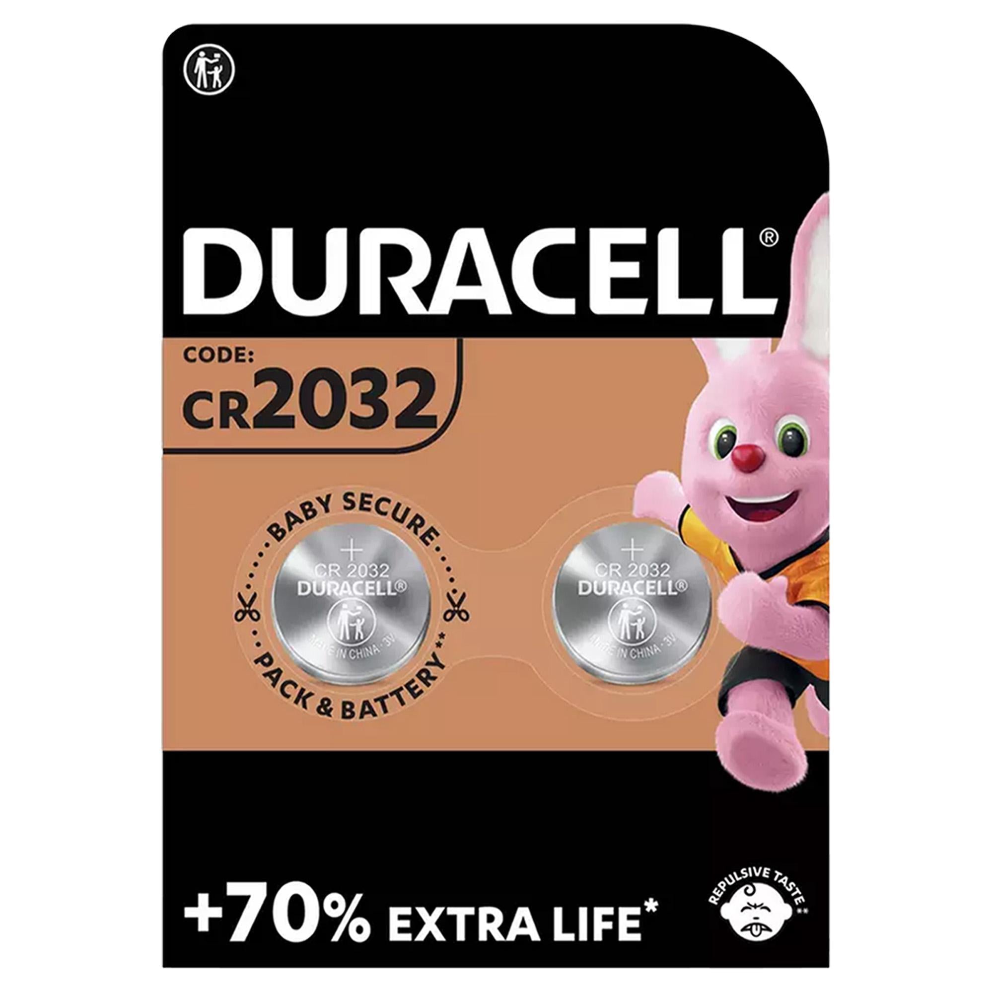 Duracell CR2032 Batteries Pack of 4 - Up to 70% Extra Life with Baby Secure Technology - Durable Accessories Devices