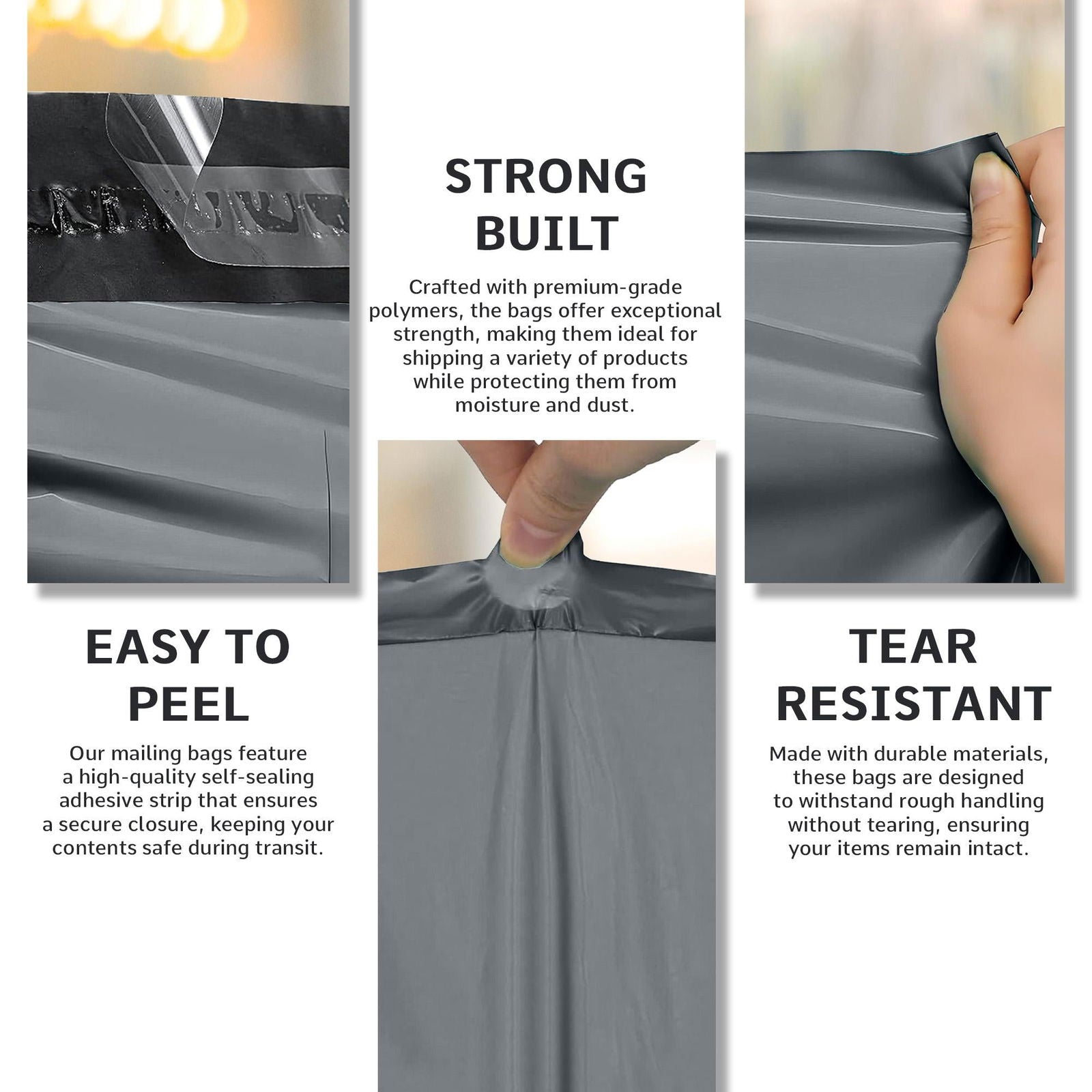 iSOUL 50 Mixed Size Grey Mailing Bags - Strong Waterproof Poly Plastic Envelopes for Parcels - 3 Sizes - 50 Pack Small/Medium/Large Mail - TradeBay 